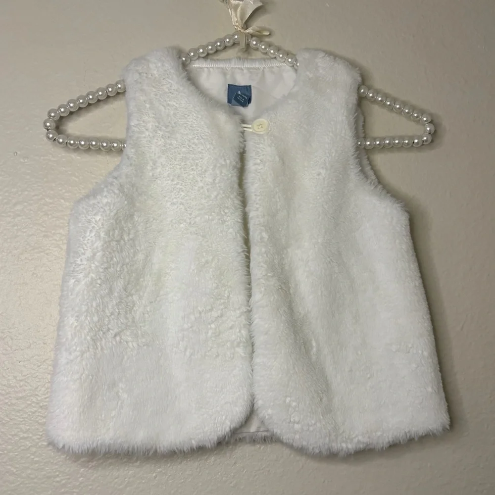 Baby Gap Girls White Faux Fur Open Vest